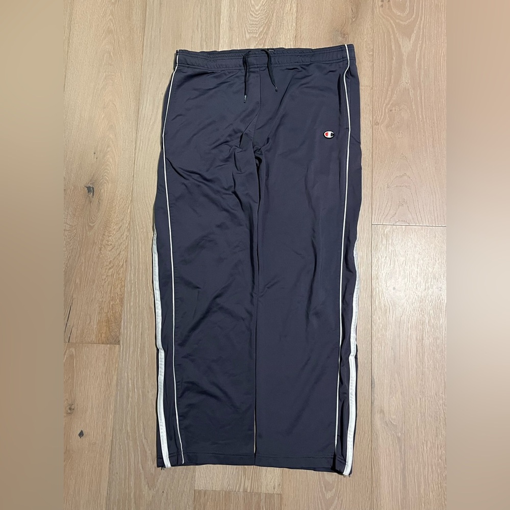 Grey and white striped champion relaxed athletic pants